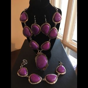 3pc Purple Stone & Antique Silver Set